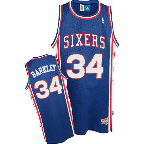 Mens Adidas Philadelphia 76ers 34 Charles Barkley Authentic Blue Throwback NBA Jersey
